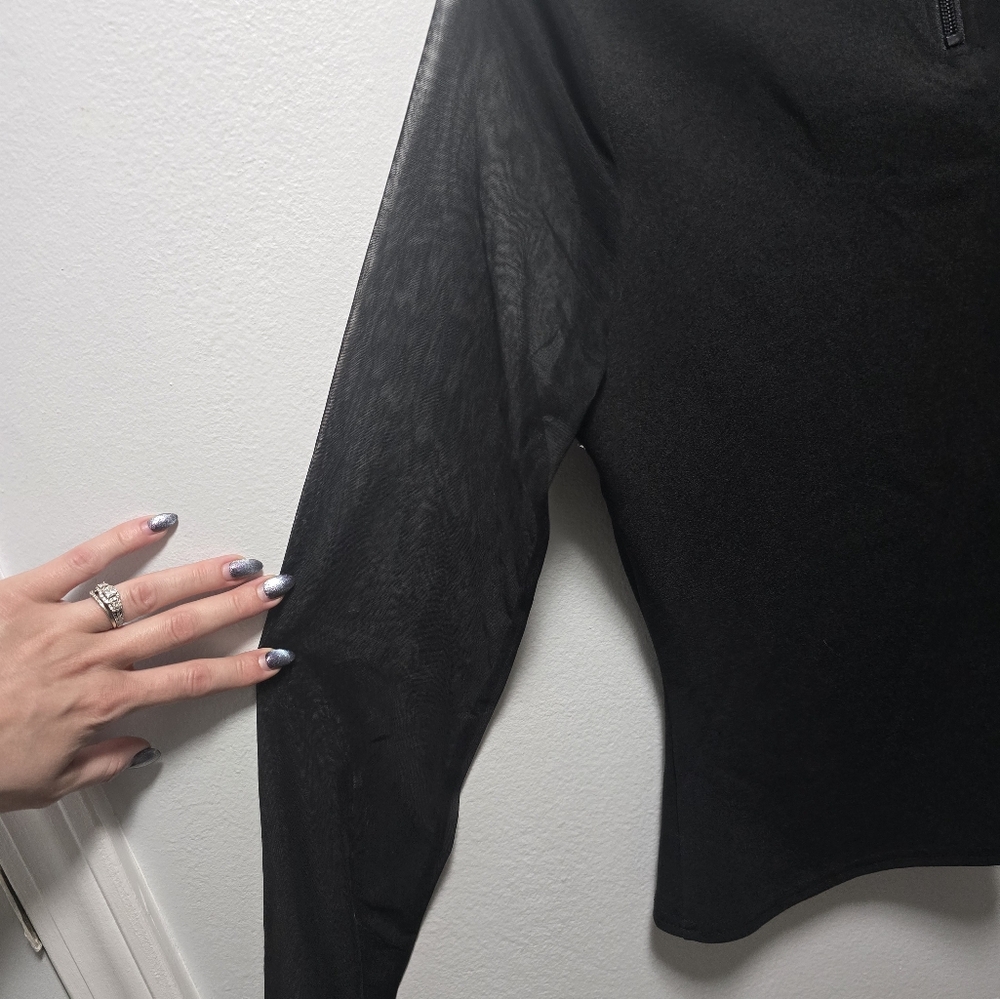 Black Sheer Sleeve Top with Rhinestone Detail - Picture 5 of 7